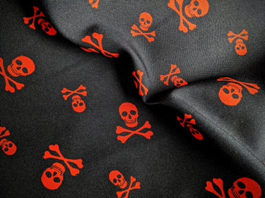 Black And Red Skull Crossbone Bi-Stretch Fabric, Halloween Fabric, Sewing Fabric